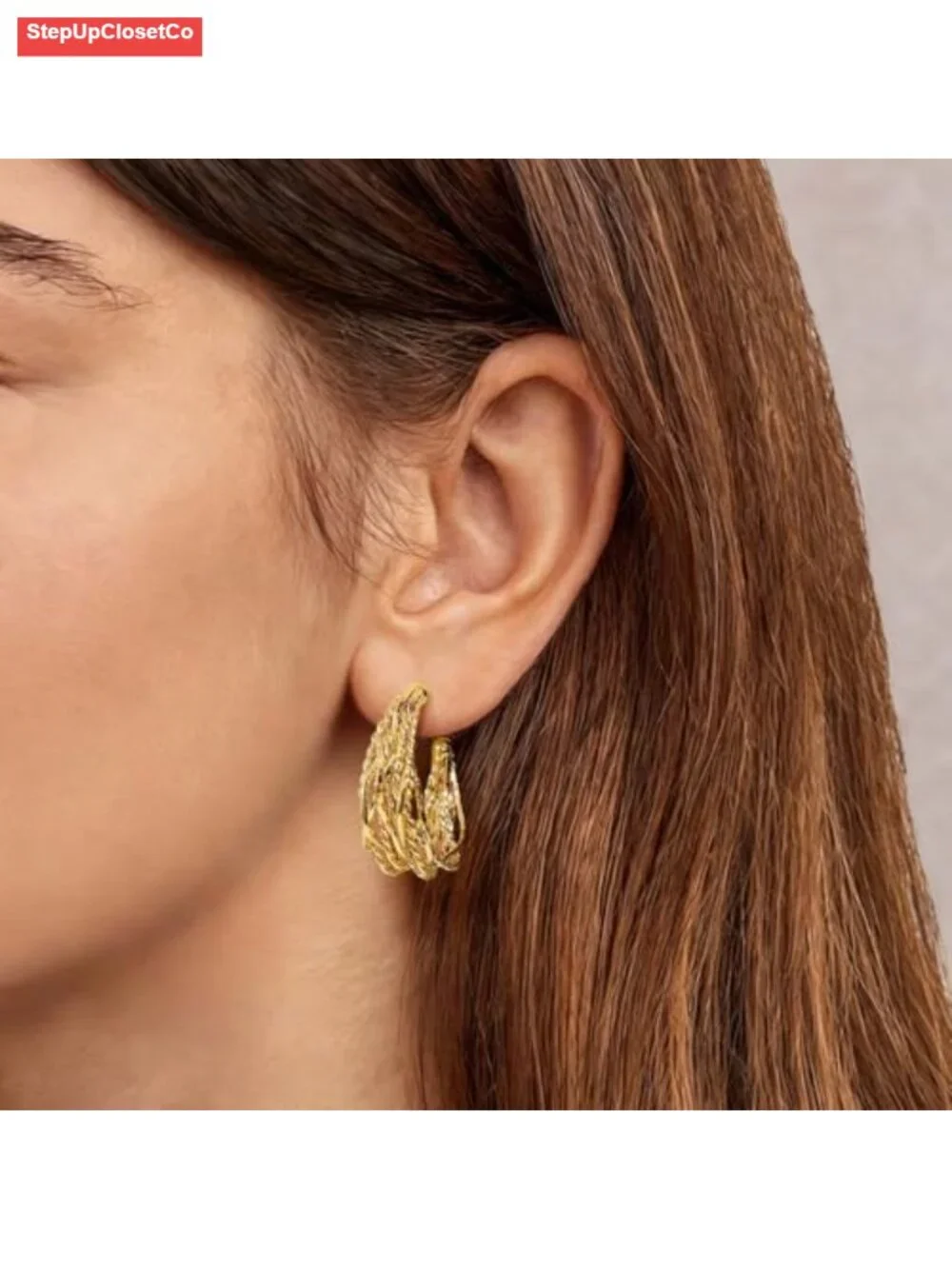 18K Gold Plated Chunky Hoop Earrings for Women Hypoallergenic Handmade Statement